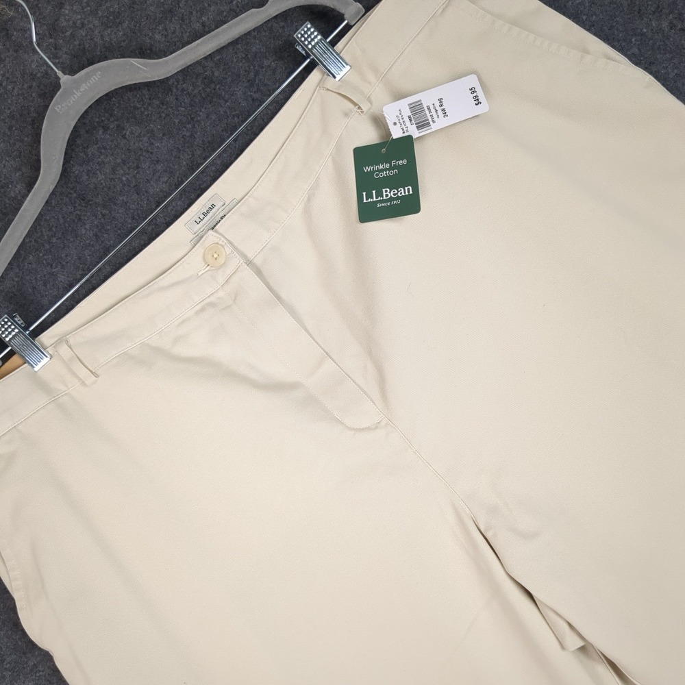 LL Bean Classic Fit Wrinkle Free Cotton Pants 24W Plus Heritage Stone Beige NWT